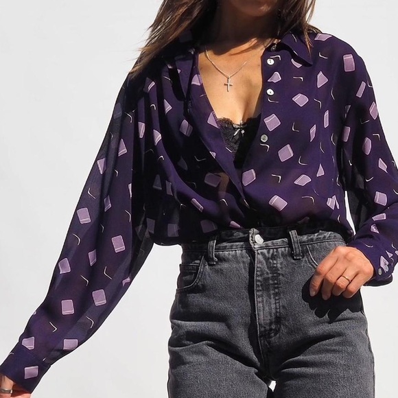Tops - VINTAGE 80'S PURPLE ABSTRACT BLOUSE